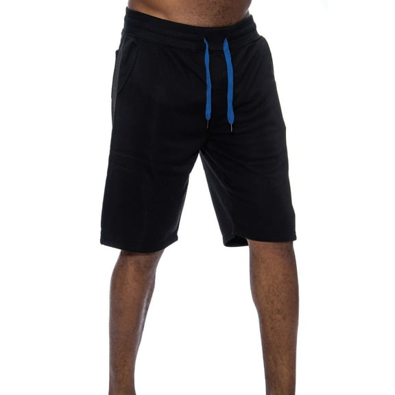 9 Crowns Men's TR William Fleece Casual Shorts (Black/Royal, Large)