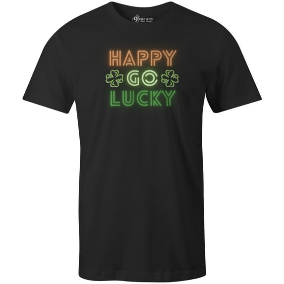 9 Crowns Mens Happy Saint Patricks Day 2022 Funny T-shirts (Medium, HappyGoLuck-Black)