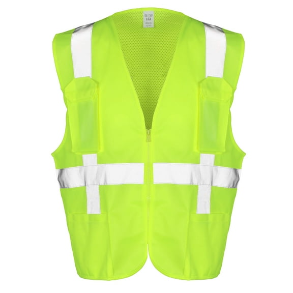 9 Crowns Reflective Safety Work Visibility ANSI/ISEA Class 2 Vest (Neon Yellow, Large)