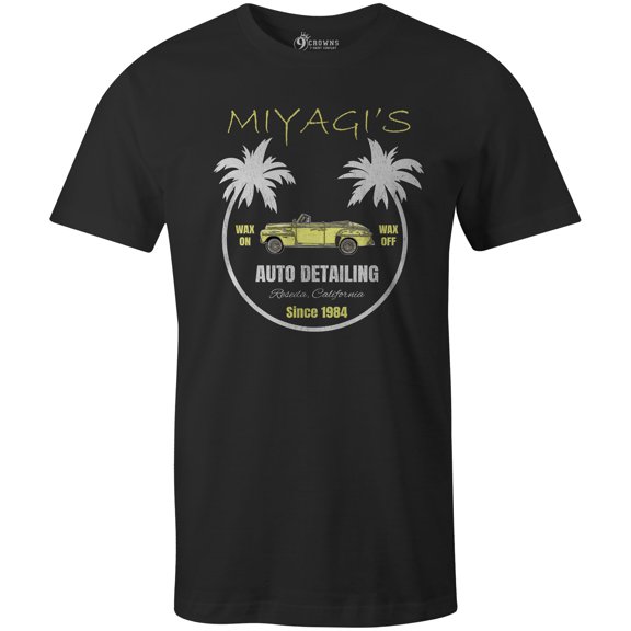 9 Crowns Tees 80's Movie Classics Graphic T-Shirt (Myagi Unisex Black, 3X-Large)