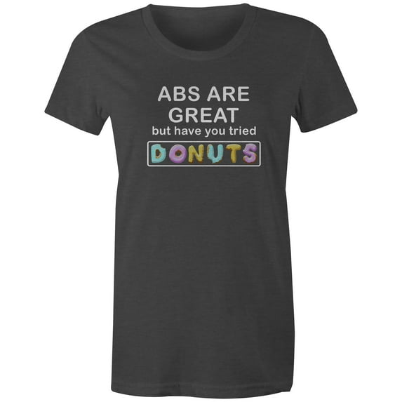 9 Crowns Tees Abs Are Great But Have You Tried Donuts Graphic T-Shirt (Juniors Charcoal, 2XL)