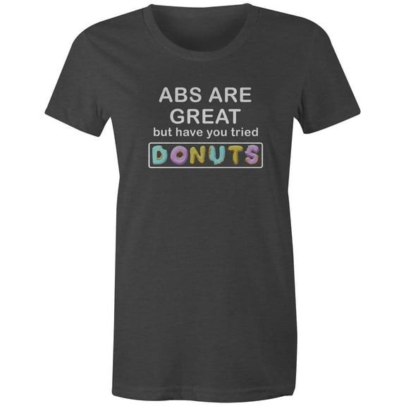 9 Crowns Tees Abs Are Great But Have You Tried Donuts Graphic T-Shirt (Juniors Charcoal, Medium)
