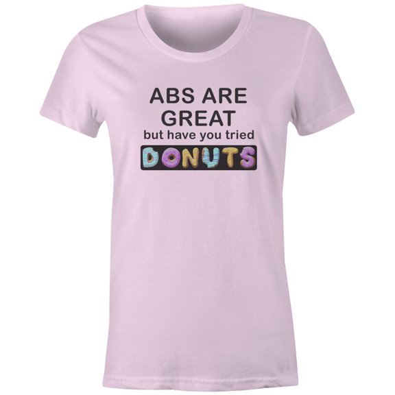 9 Crowns Tees Abs Are Great But Have You Tried Donuts Graphic T-Shirt (Juniors Pink, 2XL)