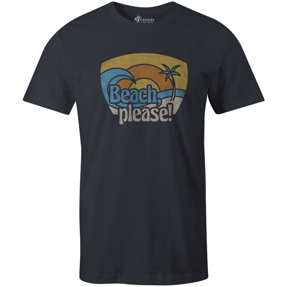 9 Crowns Tees Beach, Please Funny Vintage Look Tee Shirt (Unisex Navy, Large)