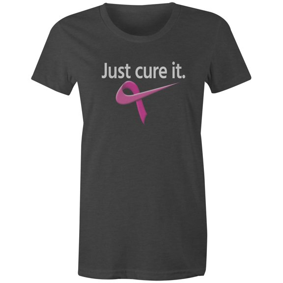 9 Crowns Tees Breast Cancer Awareness Sporty Cure It T-Shirt (Juniors Charcoal, Small)