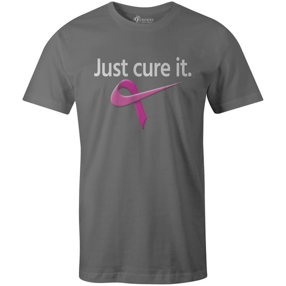 9 Crowns Tees Breast Cancer Awareness Sporty Cure It T-Shirt (Unisex Metal, Small)