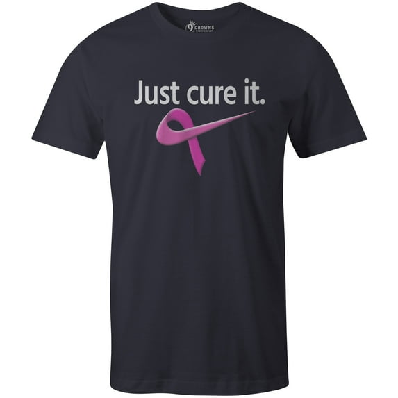 9 Crowns Tees Breast Cancer Awareness Sporty Cure It T-Shirt (Unisex Navy, 2XL)