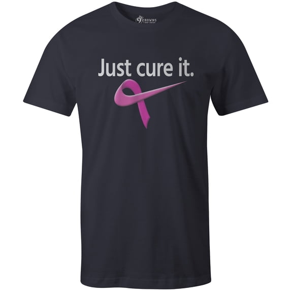 9 Crowns Tees Breast Cancer Awareness Sporty Cure It T-Shirt (Unisex Navy, Small)