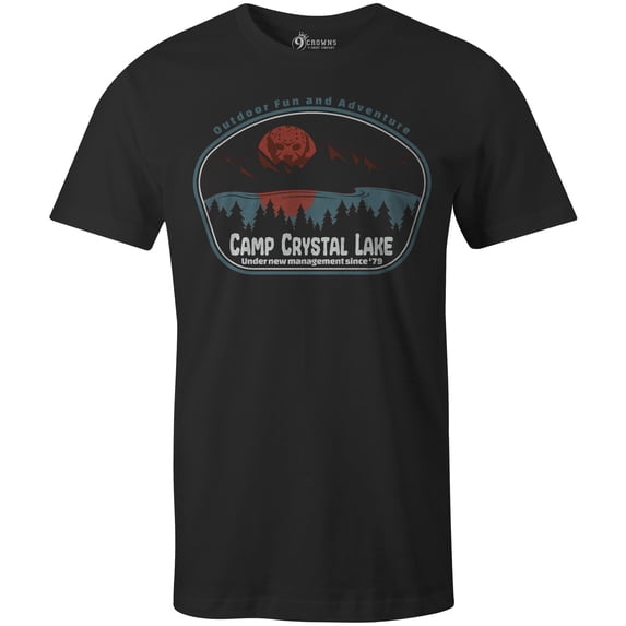 9 Crowns Tees Camp Crystal Lake Blood Lake Funny Jason T-Shirt (Mens Black, 3X-Large)