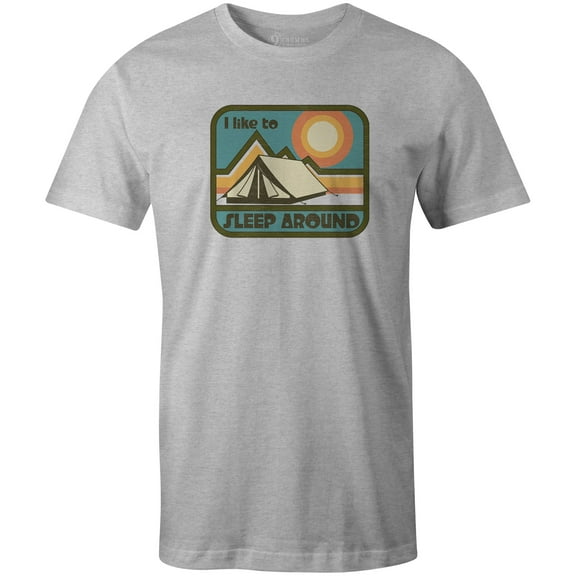 9 Crowns Tees Camping Enthusiast I Like To Sleep Around Funny T-Shirt (Unisex Grey, 3XL)