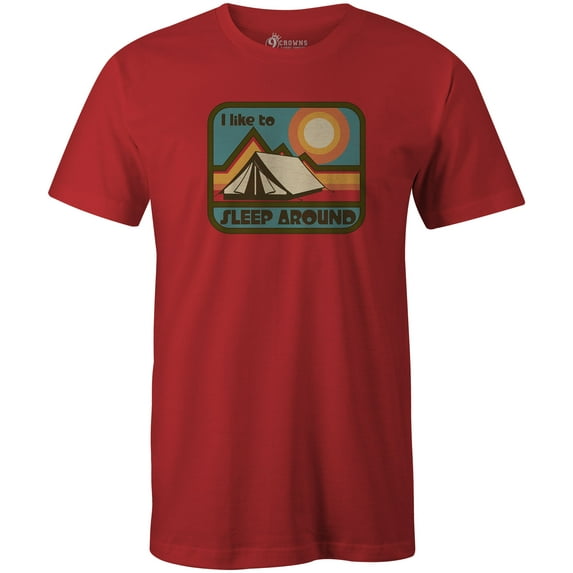 9 Crowns Tees Camping Enthusiast I Like To Sleep Around Funny T-Shirt (Unisex Red, Large)