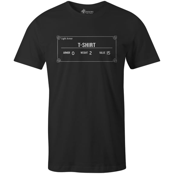 9 Crowns Tees Fantasy RPG Item Stats Funny Gamer T-Shirt (Unisex Black, Small)