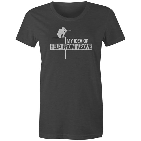 9 Crowns Tees Help From Above Funny Military Sniper Tee Shirt (Juniors Charcoal, Small)