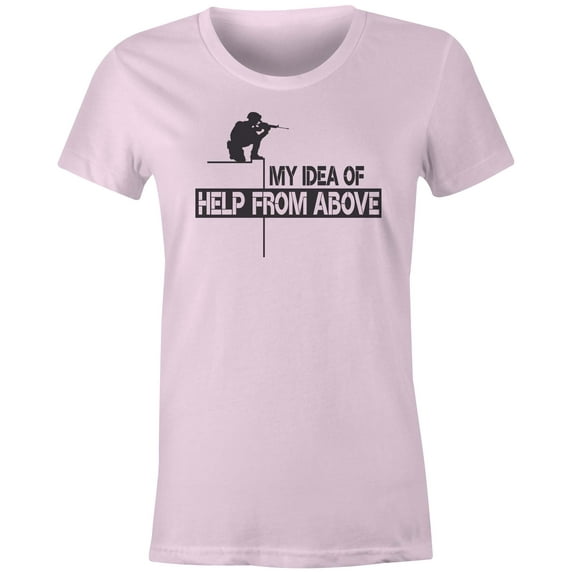 9 Crowns Tees Help From Above Funny Military Sniper Tee Shirt (Juniors Pink, 3XL)