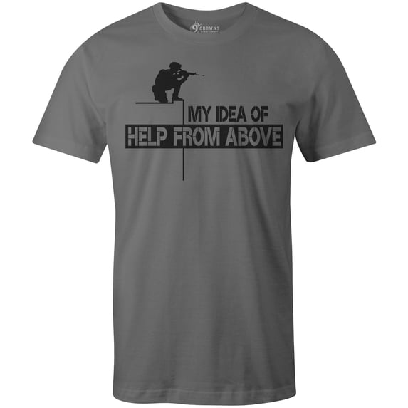 9 Crowns Tees Help From Above Funny Military Sniper Tee Shirt (Unisex Metal, 3XL)