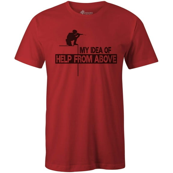 9 Crowns Tees Help From Above Funny Military Sniper Tee Shirt (Unisex Red, Small)