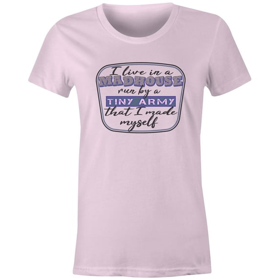 9 Crowns Tees I Live In A Madhouse Funny Parents' Tee Shirt (Juniors Pink, Medium)