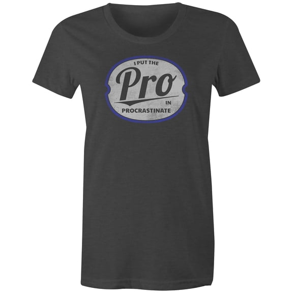 9 Crowns Tees I Put The Pro in Procrastinate Hilarious T-Shirt (Juniors Charcoal, Large)