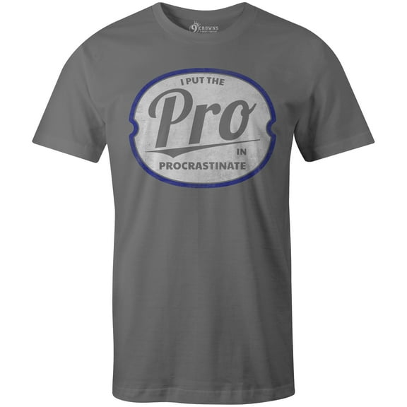 9 Crowns Tees I Put The Pro in Procrastinate Hilarious T-Shirt (Mens Metal, Medium)