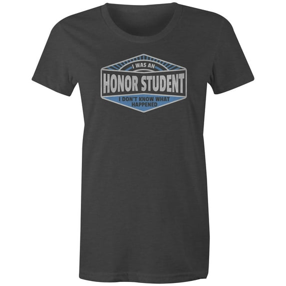 9 Crowns Tees I Was An Honor Student What Happened Graphic Tee Shirt (Juniors Charcoal, 2XL)