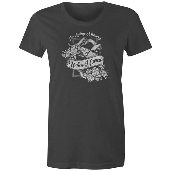 9 Crowns Tees In Loving Memory of When I Cared Sarcastic Memorial Graphic Tee (Juniors Charcoal, 3XL)