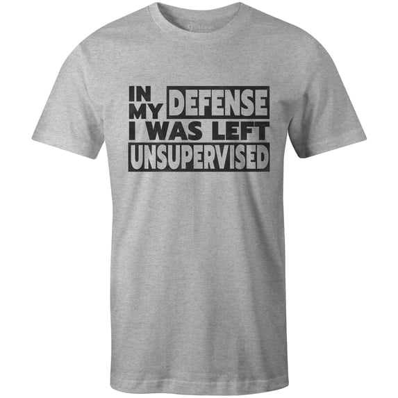 9 Crowns Tees In My Defense I Was Unsupervised Sarcastic T-Shirt (Mens Htr Gray, Medium)