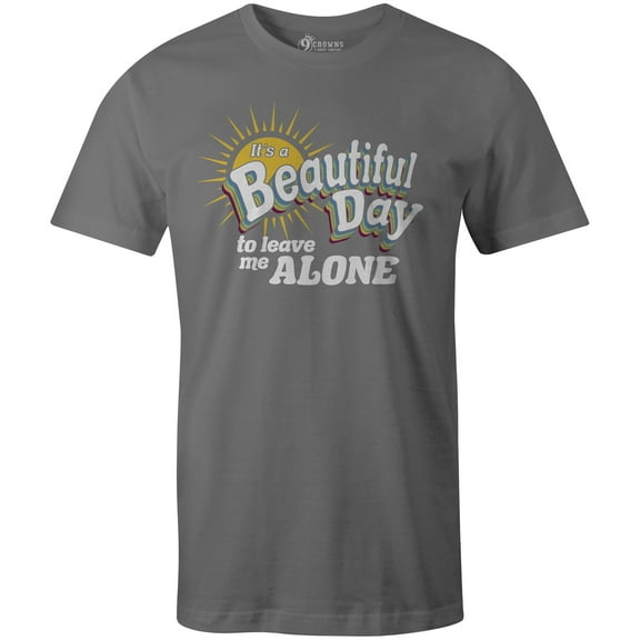 9 Crowns Tees It's a Beautiful Day to Leave Me Alone Graphic T-Shirt (Unisex Metal, Small)