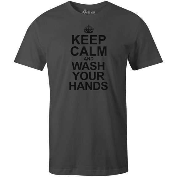 9 Crowns Tees Keep Calm And Wash Your Hands Funny Virus T-Shirt (Unisex Metal, Small)