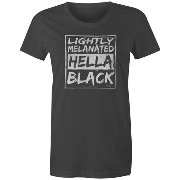 9 Crowns Tees Lightly Melanated Hella Black Funny Graphic T-Shirt (Juniors Charcoal, 2XL)