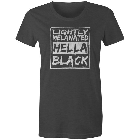9 Crowns Tees Lightly Melanated Hella Black Funny Graphic T-Shirt (Juniors Charcoal, XS)
