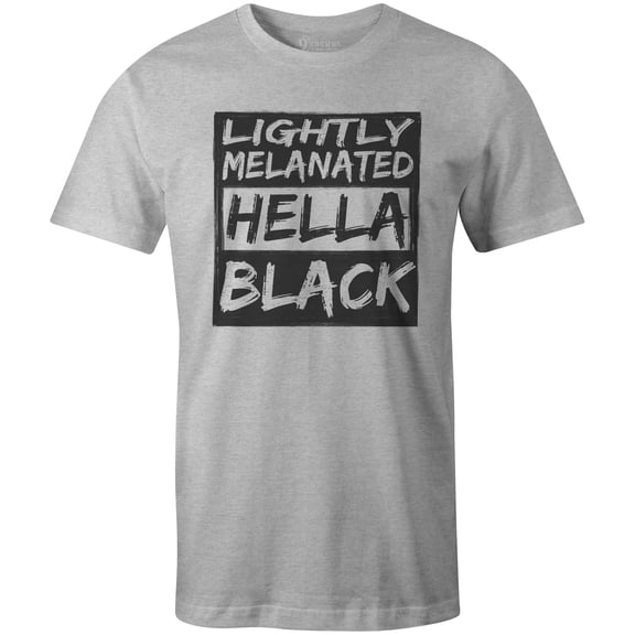 9 Crowns Tees Lightly Melanated Hella Black Funny Graphic T-Shirt (Unisex Grey, Small)