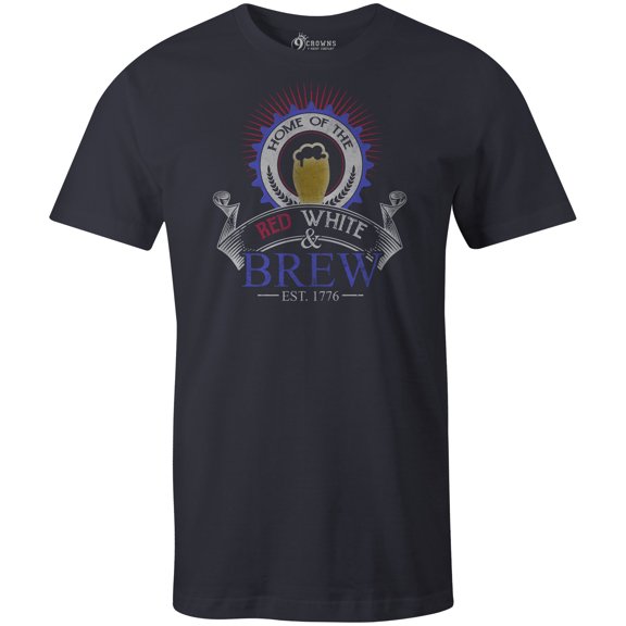 9 Crowns Tees Men's 4th of July USA Independence Day T-Shirt (Brew-navy, Small)