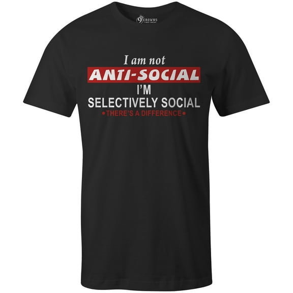 9 Crowns Tees Men's Antisocial Funny Sarcastic T-Shirt (Black, Small)
