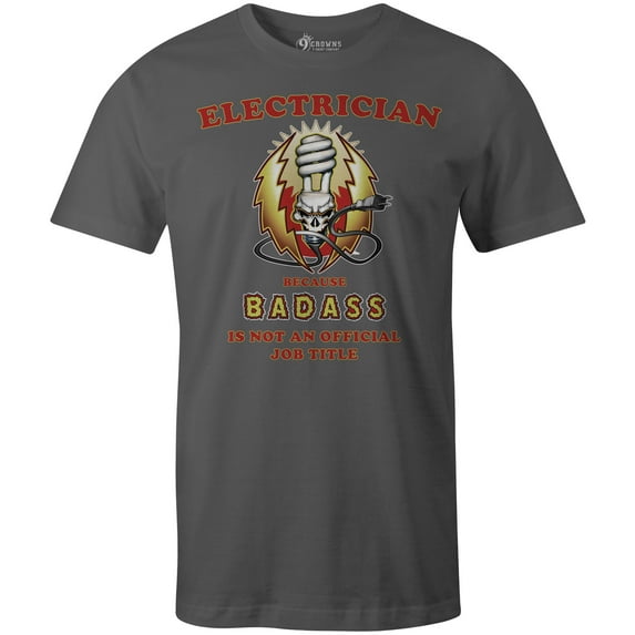 9 Crowns Tees Men's Electrician Professional Badss Funny T-Shirt (Heavy Metal, 3X-Large)
