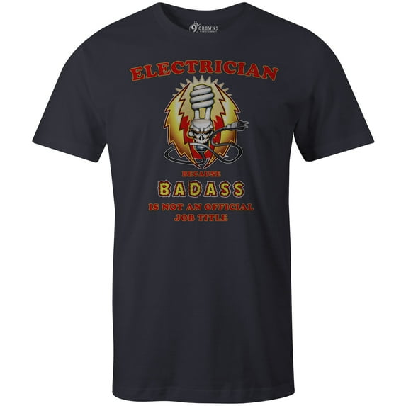 9 Crowns Tees Men's Electrician Professional Badss Funny T-Shirt (Navy, 3X-Large)
