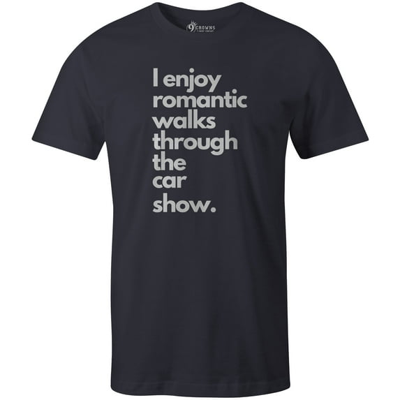 9 Crowns Tees Men's "Romantic Long Walks Car Shows" T-shirt (Unisex Navy, 3XL)