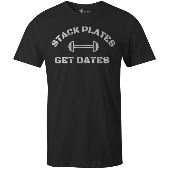 9 Crowns Tees Men's "Stack Plates" T-shirt (Unisex Black, Small)