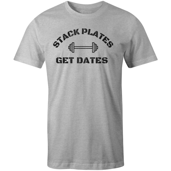 9 Crowns Tees Men's "Stack Plates" T-shirt (Unisex Grey, 2XL)