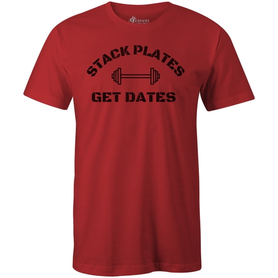 9 Crowns Tees Men's "Stack Plates" T-shirt (Unisex Red, X-Large)