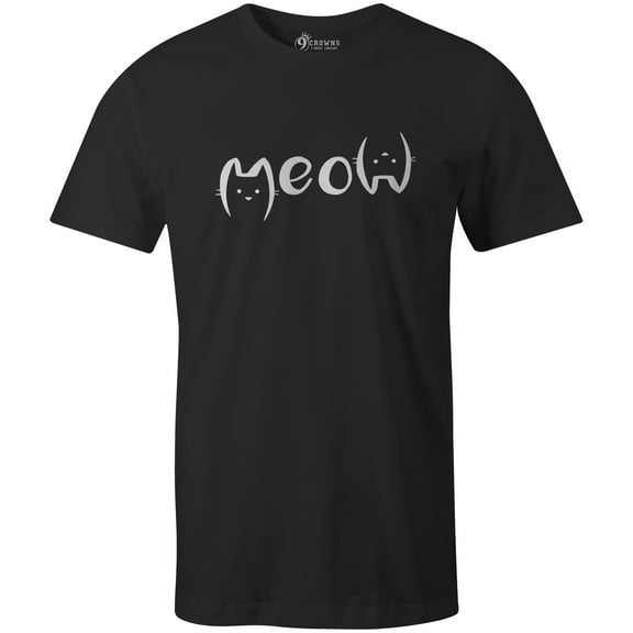 9 Crowns Tees Meow Cute Unisex Cat Graphic Shirt (Unisex Black, Small)
