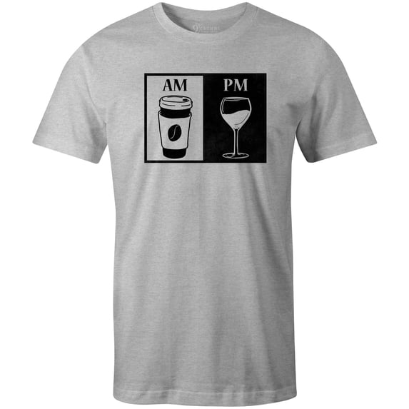 9 Crowns Tees Morning Coffee and Evening Wine Funny T-Shirt (Unisex Htr Gray, Large)