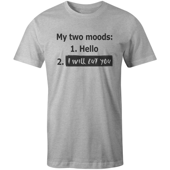 9 Crowns Tees My Two Moods Funny Antisocial Tee Shirt (Unisex Grey, 3XL)