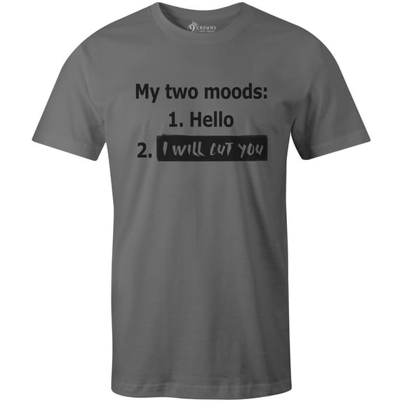 9 Crowns Tees My Two Moods Funny Antisocial Tee Shirt (Unisex Metal, Small)
