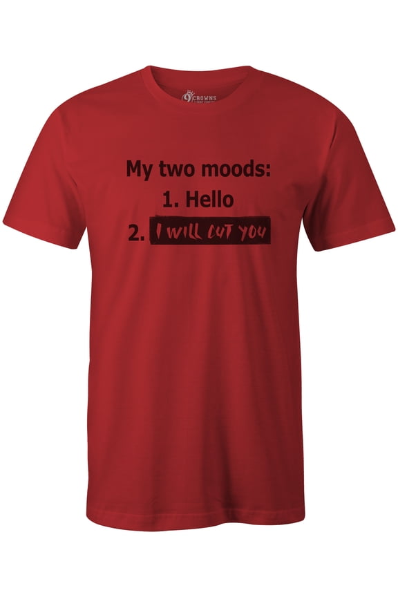 Tees My Two Moods Funny Antisocial Tee Shirt (Unisex Red, Small)