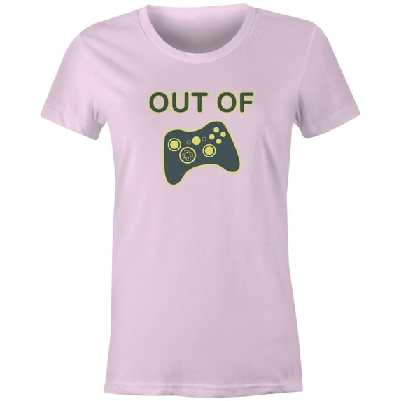 9 Crowns Tees Out Of Control Funny Console Gamer Graphic Shirt (Juniors Pink, XS)