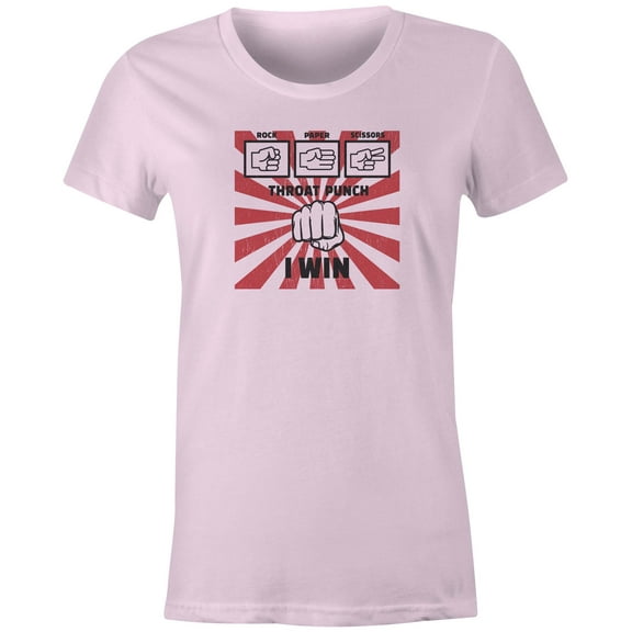 9 Crowns Tees Rock Paper Scissors Funny Sarcastic T-Shirt (Throatpunch Juniors Pink, Small)