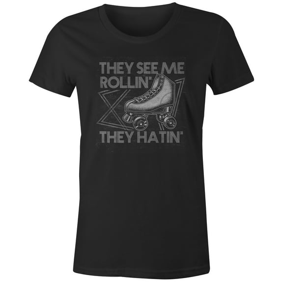 9 Crowns Tees Roller Skate They See Me Rollin' They Hatin' Funny Retro T-Shirt (Juniors Black, 3XL)