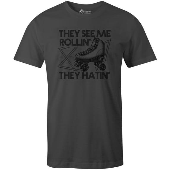 9 Crowns Tees Roller Skate They See Me Rollin' They Hatin' Funny Retro T-Shirt (Unisex Metal, X-Large)