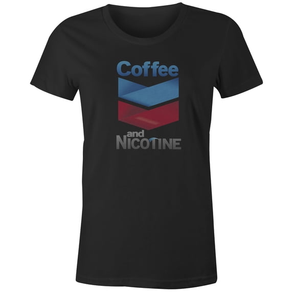9 Crowns Tees Run Efficiently on Coffee and Nicotine Funny T-Shirt (Juniors Black, Small)