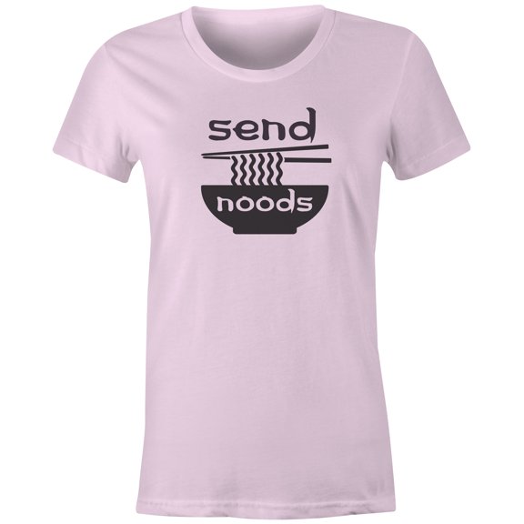 9 Crowns Tees Send Noods Funny Meme T-Shirt (Juniors Pink, Small)